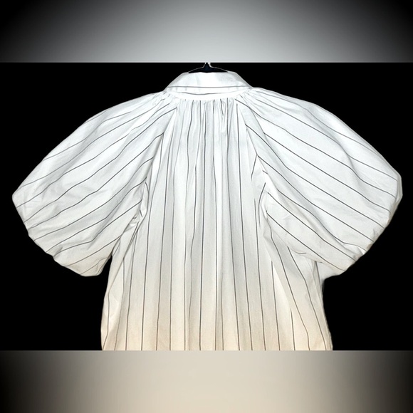 NWT Madewell Shirred Bubble-Sleeve Button-Up Shirt, White w/ Black Stripes, XXS - Picture 9 of 15